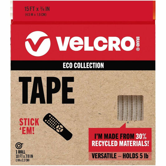 VELCRO&reg, Eco Collection Adhesive Backed Tape - 10 ft Length x 0.88" Width - White - 1 Each