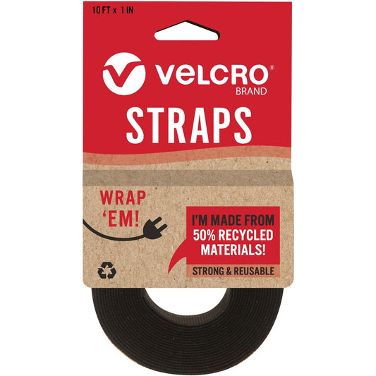 VELCRO&reg, Strap,Adjustable,Reusable,Recycled,1"x10',Black - Cable Strap - Black - 1 Each