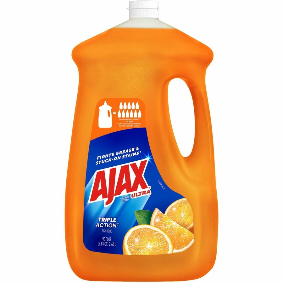 AJAX Triple Action Dish Soap - 90 fl oz (2.8 quart) - Orange Scent - Pleasant Scent, Phosphate-free, Kosher-free - Orange - 1 Each