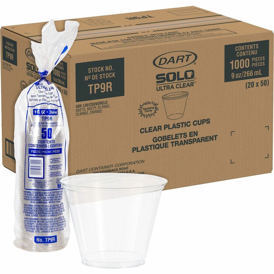 Solo Ultra Clear 9 oz Squat Cold Cups - 9 fl oz - Clear - Plastic, Polyethylene Terephthalate (PET) - Cold Drink, Frozen Drinks, Iced Coffee, Beer, Smoothie - 50/Pack - 20 / Carton