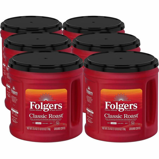 Folgers&reg, Ground Classic Roast Coffee - Medium - 25.9 oz Per Canister - Ground - Classic Roast - 6 / Carton