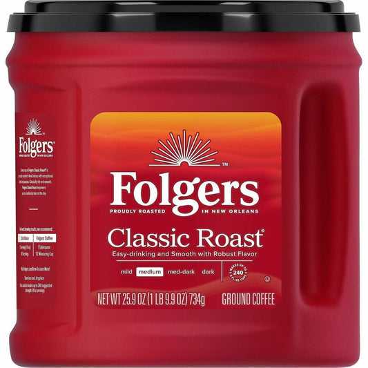 Folgers&reg, Ground Classic Roast Coffee - Medium - 25.9 oz Per Canister - Ground - Classic Roast - 1 Each