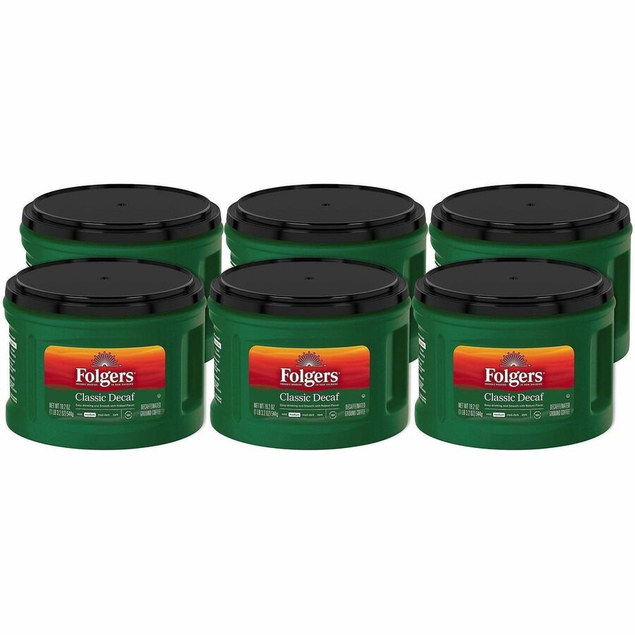 Folgers&reg, Ground Classic Decaf Coffee - Medium - 19.2 oz Per Canister - Ground - Classic - Decaffeinated - 6 / Carton