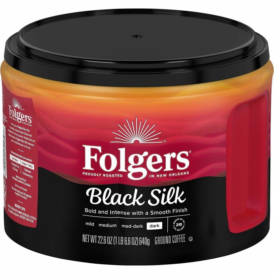 Folgers&reg, Ground Black Silk Coffee - Black Coffee - Dark - 22.6 oz Per Canister - Ground - 1 Each