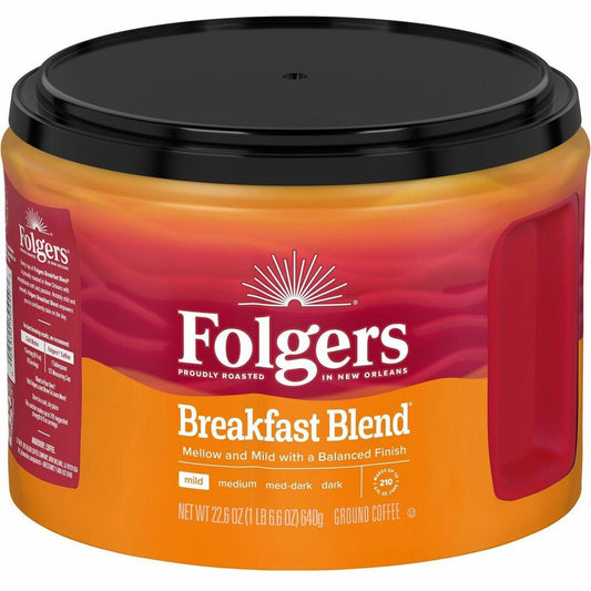 Folgers&reg, Ground Breakfast Blend Coffee - Mild - 22.6 oz Per Canister - Ground - Breakfast Blend - 1 Each