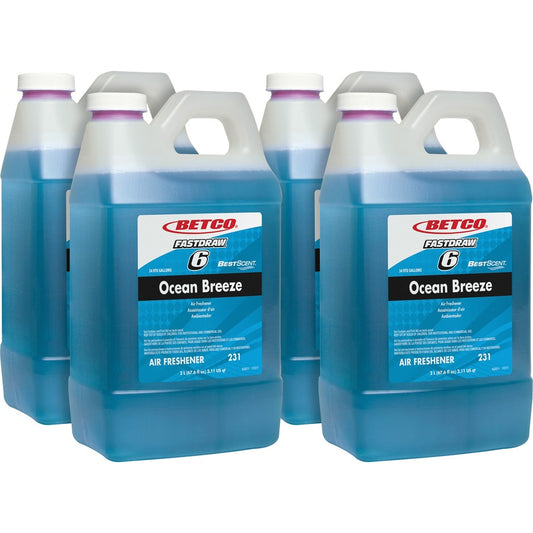 Betco Best Scent FastDraw 6 Ocean Breeze Deodorizer - 67.6 fl oz (2.1 quart) - Ocean Breeze Scent - Water Soluble - Turquoise - 4 / Carton