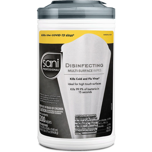 Sani Professional Disinfecting Multi-Surface Wipes - Disinfectant, Disposable - White - 200 Tub - 1 Each