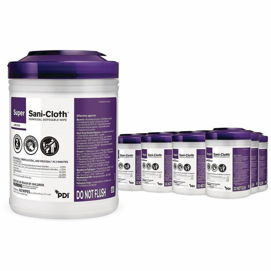 PDI Super Sani-Cloth Germicidal Disposable Wipe - 6.75" Length x 6" Width - Disposable, Disinfectant, Deodorize, Latex-free, Bleach-free, Virucidal, Fungicide, Strong, Pre-moistened, Antimicrobial - White - 160/Tub - 12 / Carton