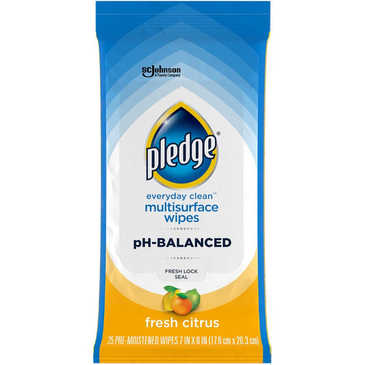 Pledge PH Balanced Multisurface Cleaner Wipes - For Multi Surface - Fresh Citrus Scent - pH Balanced - Blue - 25/Packet - 12 / Carton