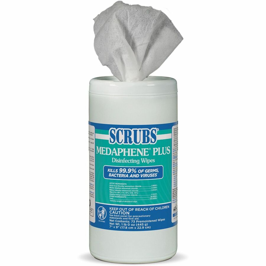 SCRUBS Medaphene Plus Disinfecting Wipes - Citrus Scent - 9" Length x 6" WidthDisinfectant, Deodorize, Textured, Absorbent, Pre-moistened, Easy to Use, Strong, Water Soluble, Anti-bacterial, Bleach-free - Colorless - 73/Tub - 6 / Carton