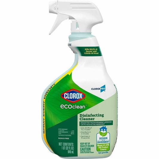 CloroxPro, EcoClean Disinfecting Cleaner Spray - Ready-To-Use - 32 fl oz (1 quart) - Fresh Scent - Refillable, Disinfectant, Bleach-free, Alcohol-free, Phosphate-free, Odor Resistant - Green, White - 1 Each