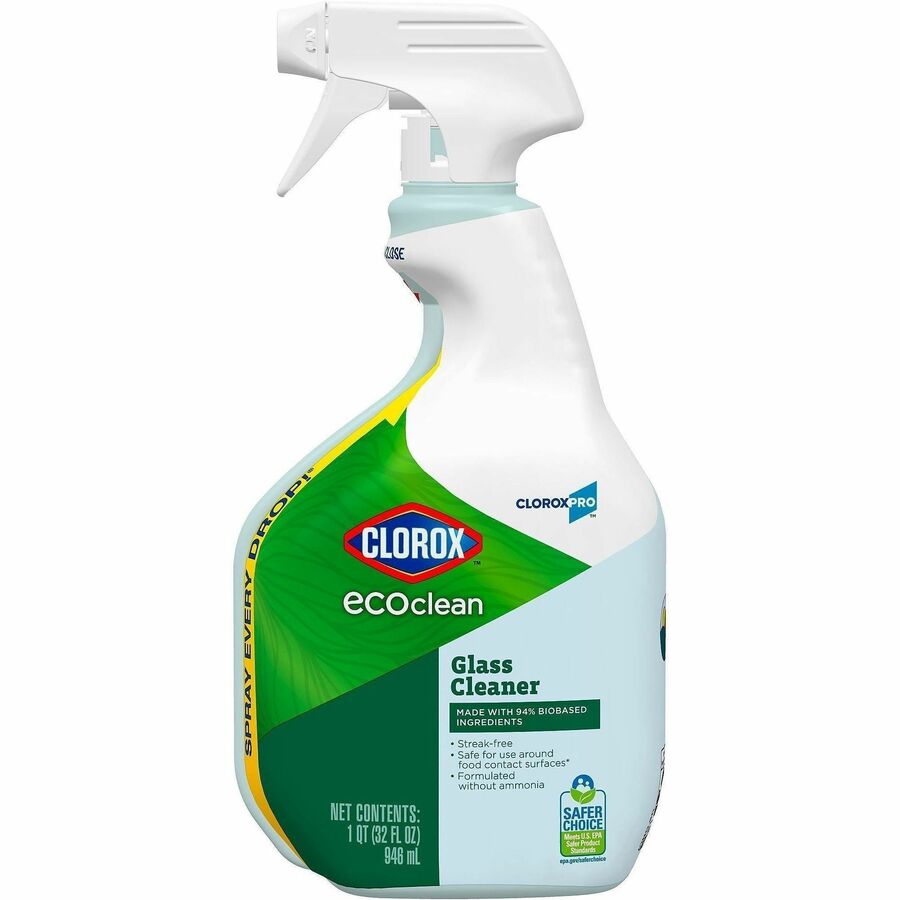 CloroxPro, EcoClean Glass Cleaner Spray - 32 fl oz (1 quart) - Streak-free, Bio-based, Ammonia-free, Paraben-free, Dye-free, Phthalate-free, Chemical-free, Fume-free, Residue-free - Green, Blue - 1 Each