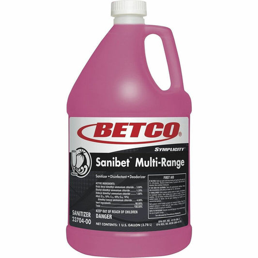 Betco Symplicity Sanibet MultiRange Sanitizer - Concentrate - 128 fl oz (4 quart) - Pink - 4 / Carton