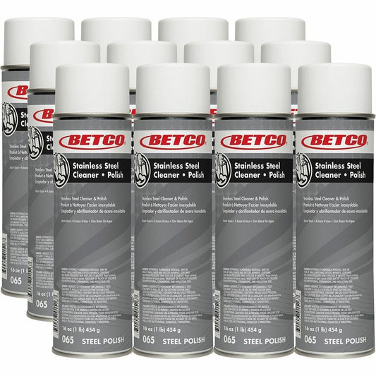 Betco Stainless Steel Cleaner & Polish - Ready-To-Use - 16 fl oz (0.5 quart) - Characteristic Scent - Non-greasy, Film-free - White Can - 12 / Carton