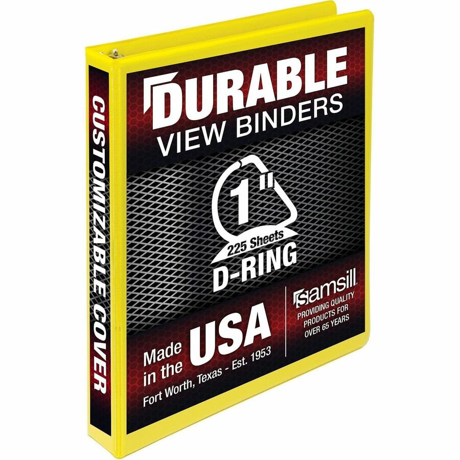Samsill Durable Three-Ring View Binder - 1" Binder Capacity - 225 Sheet Capacity - 3 Ring - Fastener: D-Ring - Pocket: 2, Internal - Polypropylene, Chipboard - Yellow - Durable, PVC-free, Ink-transfer Resistant, Clear Overlay, Sturdy - 1 Each