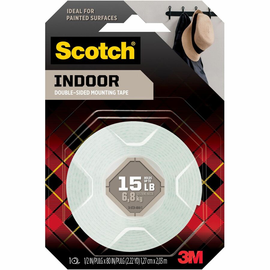 Scotch Mounting Tape - 6.25 ft Length x 0.50" Width - White - Foam - 1 Roll
