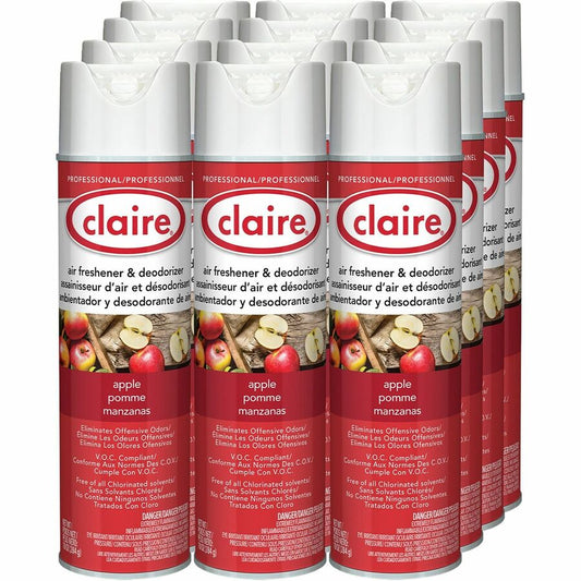 Claire Air Freshener/Deodorizer - Spray - 20 fl oz (0.6 quart) - Apple - Odor Neutralizer, Ozone-safe, Residue-free, Non-staining - 12 / Carton