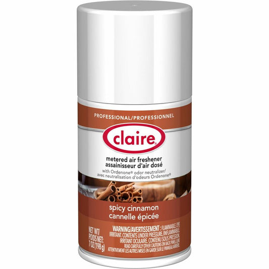 Claire Metered Air Freshener with Ordenone - Aerosol - 6000 ft³ - 7 fl oz (0.2 quart) - Spicy Cinnamon - 30 Day - Odor Neutralizer - 12 / Carton