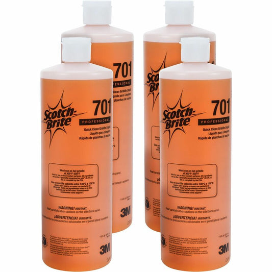 Scotch-Brite Quick Clean Griddle Liquid 701 - 32 fl oz (1 quart) - Caustic-free, Odor-free - Orange Bottle - 4 / Carton