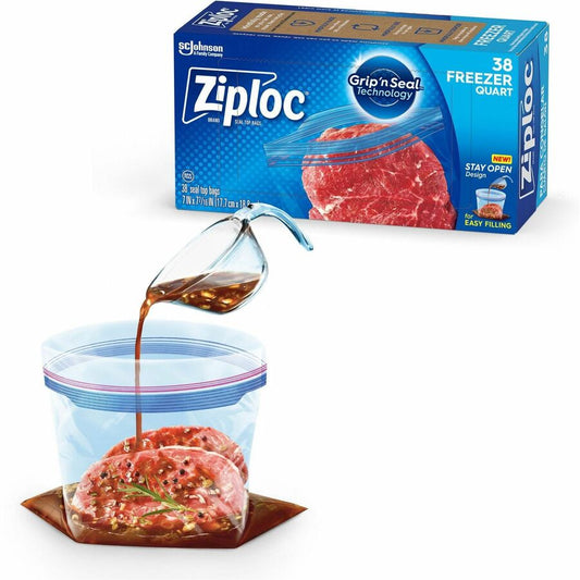 Ziploc&reg, Grip n' Seal Freezer Bags - Medium Size - 1 quart Capacity - 7.43" Length x 7" Width - Textured - Blue - Plastic - Multipurpose - 38 / Box