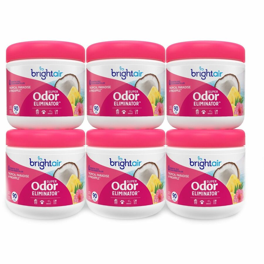 Bright Air Super Odor Eliminator Air Freshener - 14 fl oz (0.4 quart) - Tropical Paradise & Pineapple - 90 Day - Cruelty-free, Phthalate-free, Triclosan-free, BHT Free - 6 / Carton