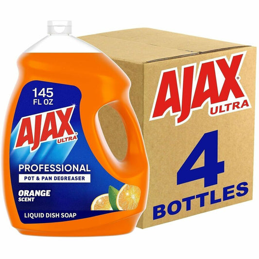 AJAX Ultra Pro Pot & Pan Degreaser Dish Liquid - For Pot, Pan, Dish, Hand, Kitchen, Commercial - Liquid - 145 fl oz (4.5 quart) - Orange Scent - Recommended For: Odor Remover, Bacteria Remover, Grease Remover, Food Remover, Dirt Remover, Stain Remover...