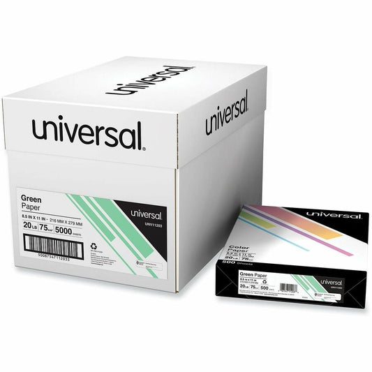 Universal Copy Paper - 20 lb Basis Weight - 75 g/m², Grammage - Green - 5000 Sheets - 500 Sheets per Ream - 10 / Carton