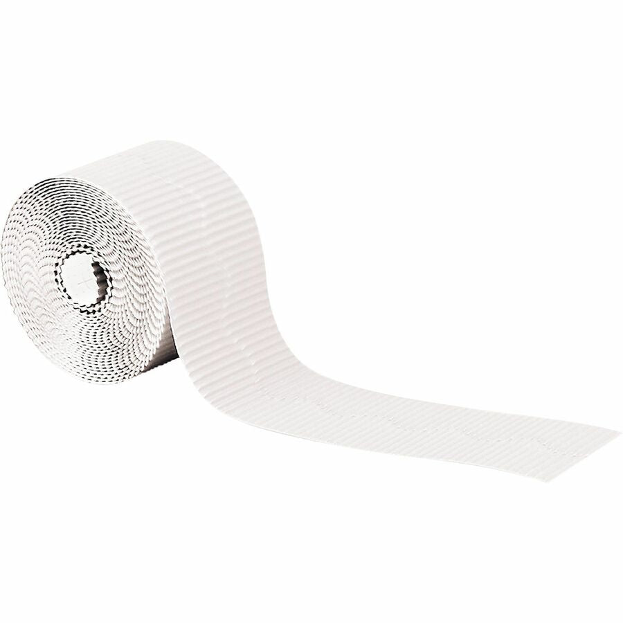Pacon&reg, Bordette Decorative Borders - Skill Learning: Decoration - Pre-scalloped Shape - Fade Resistant, Sturdy, Recyclable, Corrugated - 2.25" Width x 600" Length - White - 1 Roll