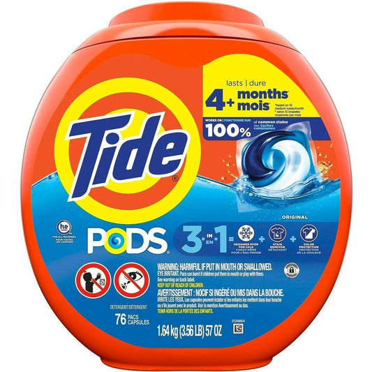 Tide Liquid Pods Original 76 Count - For Laundry, Household, Washing Machine - Concentrate - Pod, Liquid - Original Scent - 4 / Carton