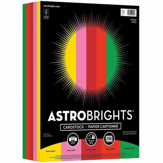 Astrobrights Colored Cardstock - Letter - 8 1/2" x 11" - 65 lb Basis Weight - High-impact, Acid-free, Lignin-free, Long Lasting - Assorted - 250/Pack - 250 / Pack