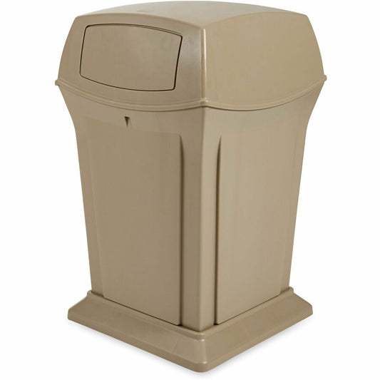 Rubbermaid Commercial Ranger Waste Container - Hinged Lid - 45 gal Capacity - For Outdoor - Durable, Hinged Door, Weighted Base - 27.6" Height x 19.5" Width x 19.5" Depth - Resin, Metal - Beige - 1 Each