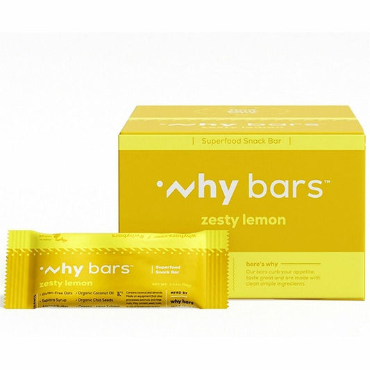 Why Bars Superfood Protein Snack Bars - Gluten-free, Dairy-free, Soy-free, Non-GMO, Individually Wrapped - Zesty Lemon - 2.04 oz - 12 / Pack