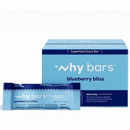 Why Bars Superfood Protein Snack Bars - Gluten-free, Dairy-free, Soy-free, Non-GMO, Individually Wrapped - Blueberry Bliss - 2.04 oz - 12 / Pack