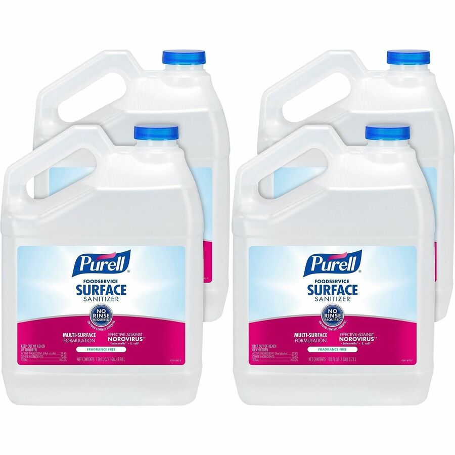 PURELL&reg, Foodservice Surface Sanitizer - For Surface, Multi Surface - Liquid - 128 fl oz (4 quart) - Fragrance-free, Disinfectant, Kosher, Refillable - Clear Bottle - 4 / Carton