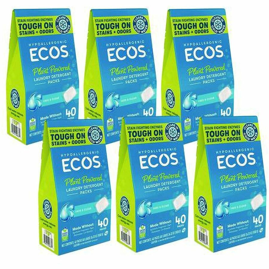 ECOS&reg, PRO All-in-1 Laundry Detergent Packs - For Laundry, Washing Machine, Fabric - Free & Clear Scent - Recommended For: Stain Remover, Odor Remover - Hypoallergenic, Skin-friendly, Deodorize, Enzyme Activated, Dye-free, Phthalate-free, Spill Resi...