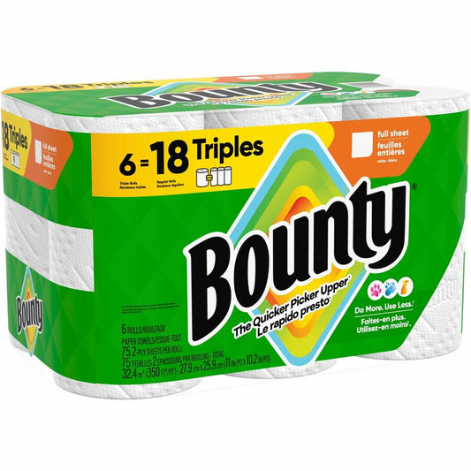 Bounty Select-A-Size Paper Towels - 2 Ply - Diamond Texture - Green - PaperRoll - 75/Roll - 6 / Carton
