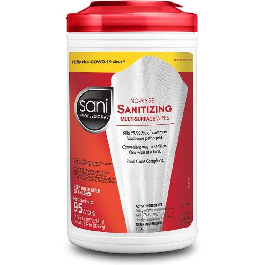 PDI No-Rinse Sanitizing Multi-Surface Wipes - For Multi Surface - Wipe - 9" Length x 7.75" Width - Rinse-free, Disinfectant, Quick Drying - White - 95/Can - 6 / Carton