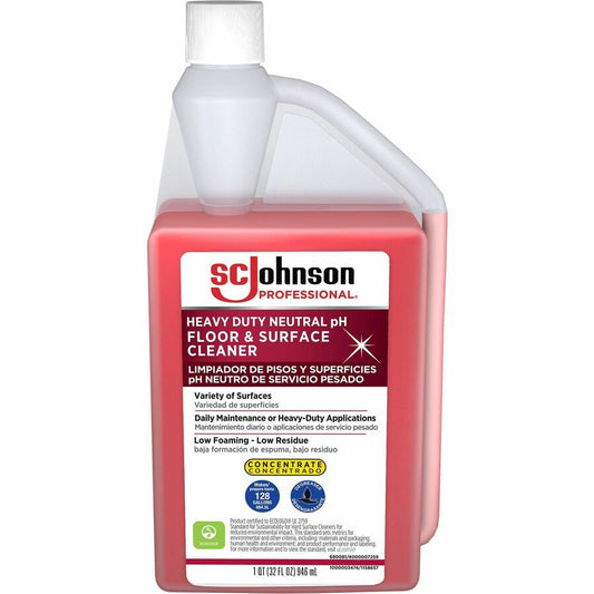 SC Johnson Heavy-Duty pH Floor & Surface Cleaner - For Multipurpose - Concentrate - 32 fl oz (1 quart) - Heavy Duty, pH Neutral - Red Bottle - 6 / Carton