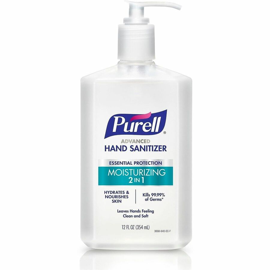 PURELL, Advanced Hand Sanitizer - 12 fl oz - Pump Bottle Dispenser - Kill Germs - Skin, Hand, Reception, Conference Room, Breakroom, Desk, Counter - Moisturizing - Clear - Residue-free, Non-sticky - 1 Each