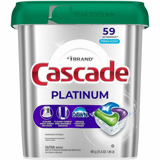 Cascade Platinum ActionPacs - For Glassware, Dish, Dishwasher - Pod - Recommended For: Residue Remover, Dried-on Food Remover, Grease Remover - Enzyme Activated, Kosher - Silver - 59 - 1 Each