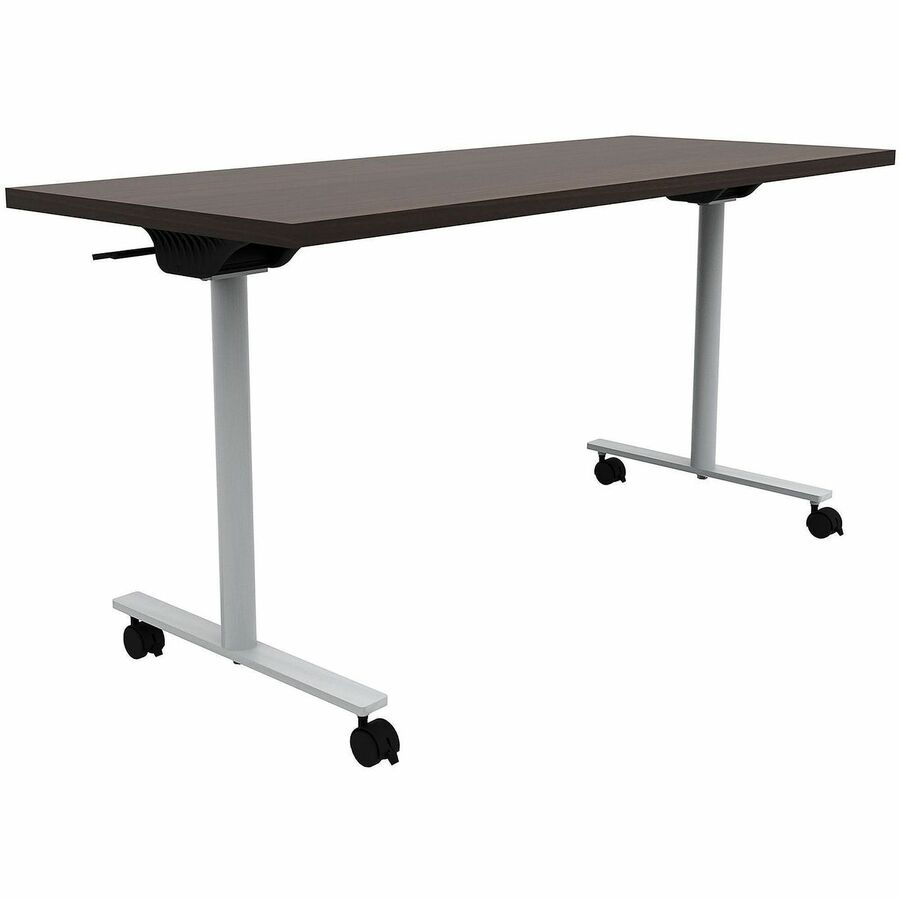 Safco Jurni Flip Table with Casters - Powder Coated T-shaped Base - Modern Style x 60" Table Top Width x 24" Table Top Depth x 1.10" Table Top Thickness - 29" Height - Classroom, Training Room - Assembly Required - Columbian Walnut - Laminate Top Mater...