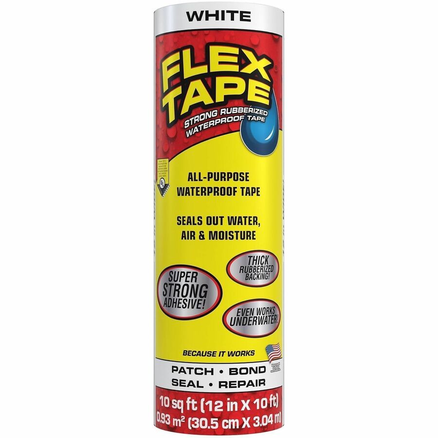 FLEX SEAL Repair Tape - 10 ft Length x 12" Width - White - Rubber Backing - Water Proof, UV Resistant, Temperature Resistant, Weather Resistant, Moisture Resistant - For Repair, Sealing, Home, Roofing, General Purpose, Bathroom, Project, Multi Surface...