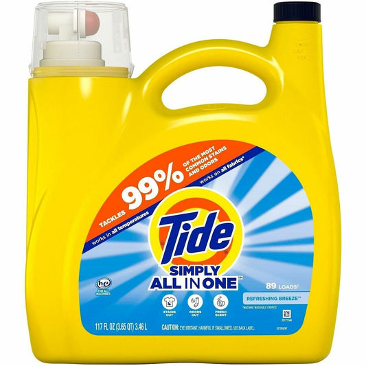 Tide Simply All-in-1 Detergent - For Laundry, Fabric, Washing Machine - Liquid - 117 fl oz (3.7 quart) - Refreshing Breeze Scent - 89 Loads - Recommended For: Odor Remover, Stain Remover, Dirt Remover - Yellow - 1 Each