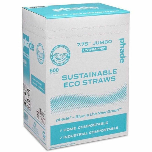 Phade Compostable Straws - 7.8" Length - Polyhydroxyalkanoate (PHA) - Caribbean Blue - 600 Straws/Box - 10 / Carton