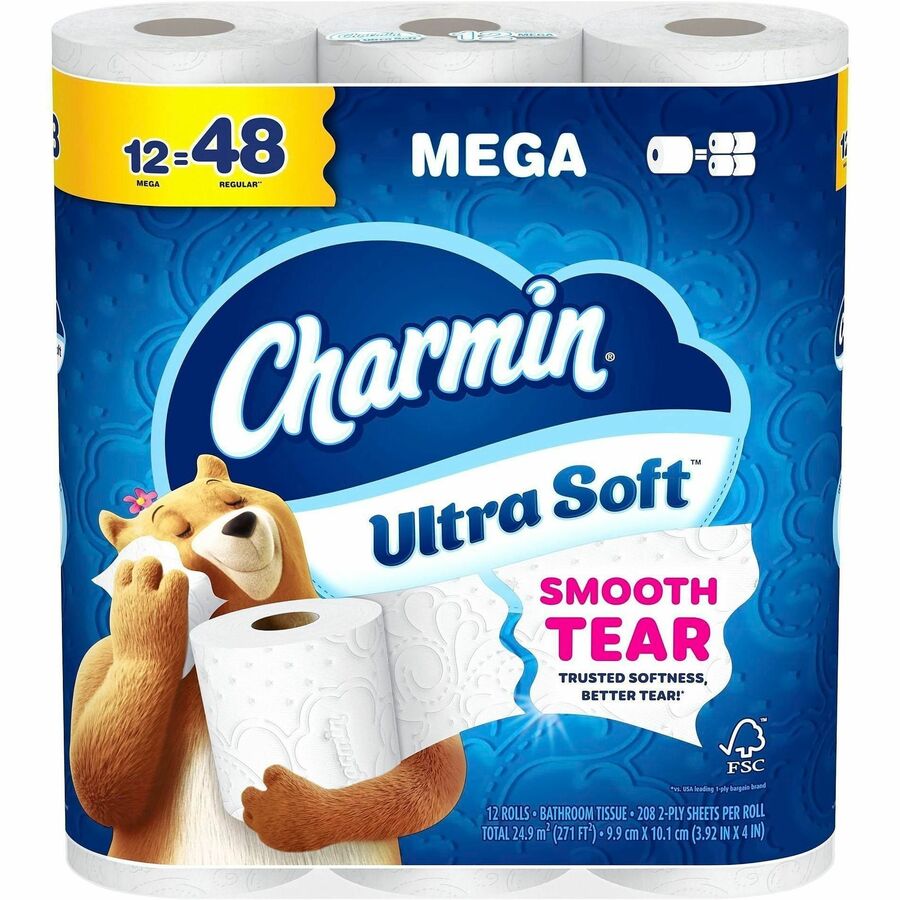 Charmin Ultra Soft Toilet Paper - 2 Ply - Mega - Blue - Paper - 208 / Pack