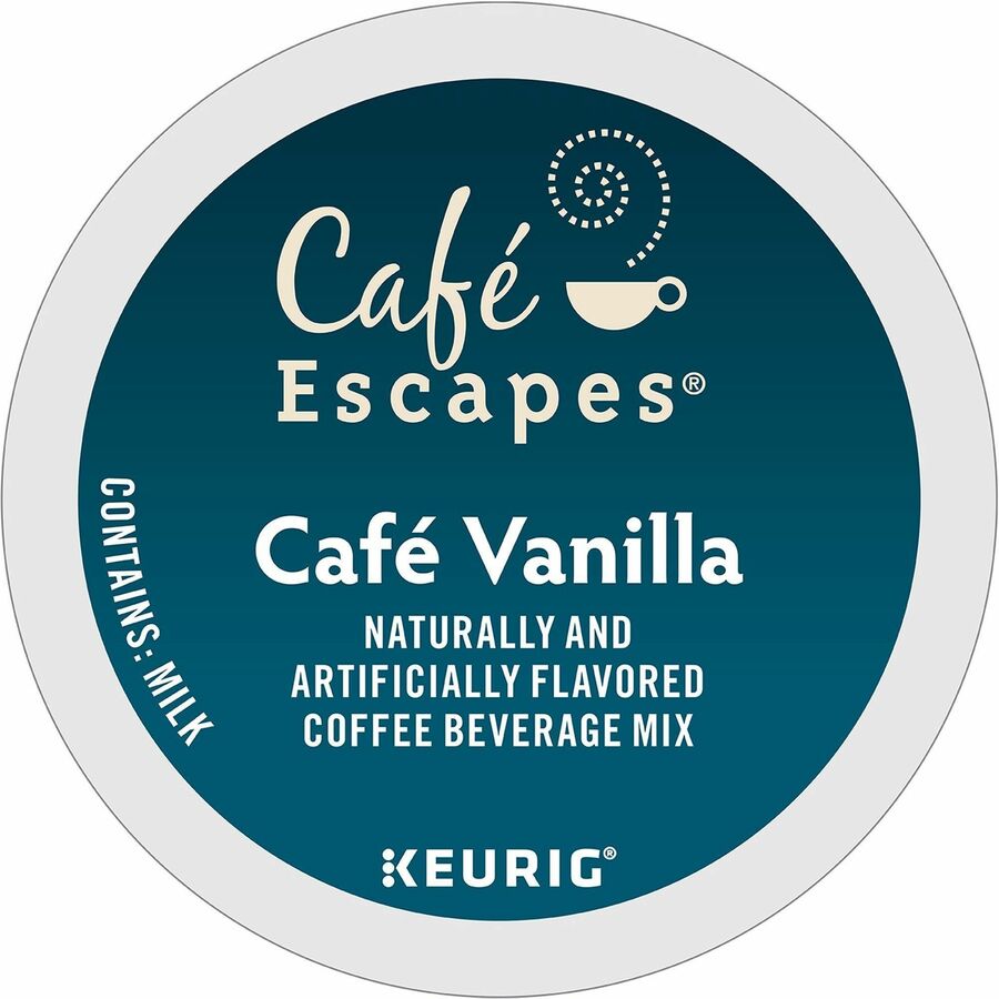 Caf&eacute, Escapes&reg, K-Cup Cafe Vanilla Coffee - Compatible with Keurig K-Cup Brewer - 24 K-Cup - K-Cup - Caf&eacute, Vanilla - 4 / Carton