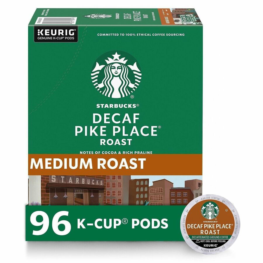 Starbucks&reg, K-Cup Decaf Pike Place Roast Coffee - Compatible with Keurig K-Cup Brewer - American - Medium - 24 K-Cup - K-Cup - Arabica, Latin America, Chocolate, Toasted Nut, Pike Place Roast - Decaffeinated - 4 / Carton