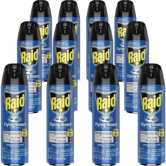 Raid Flying Insect Spray - Spray - Kills Flies, Mosquitoes, Gnats, Hornet, Moths, Fruit Fly, Wasp, Yellow Jacket, Boxelder Bug, Asian Ladybeetle - 15 fl oz - Off White - 12 / Carton