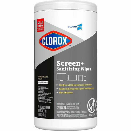 CloroxPro Screen+ Sanitizing Wipes - For Screen, Tablet, Notebook, Mobile Phone, Keyboard, TV, Computer, Monitor, Electronic Equipment - Non-abrasive, Bleach-free, Anti-bacterial, Dust Resistant, Grime Resistant, Fingerprint Resistant, Quick Drying, No...