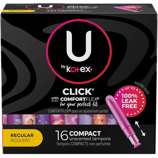 U by Kotex Click Compact Tampons - Regular - Anti-leak, Fragrance-free, Comfortable - 8 / Carton